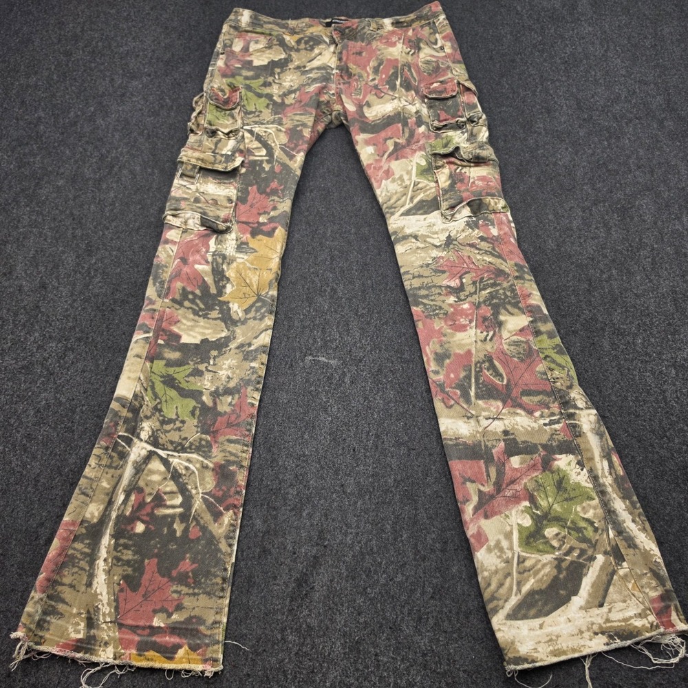 Kindred Cargo Pants Mens 32x36 Multicolor Camo Leaf Print Distressed Raw Hem